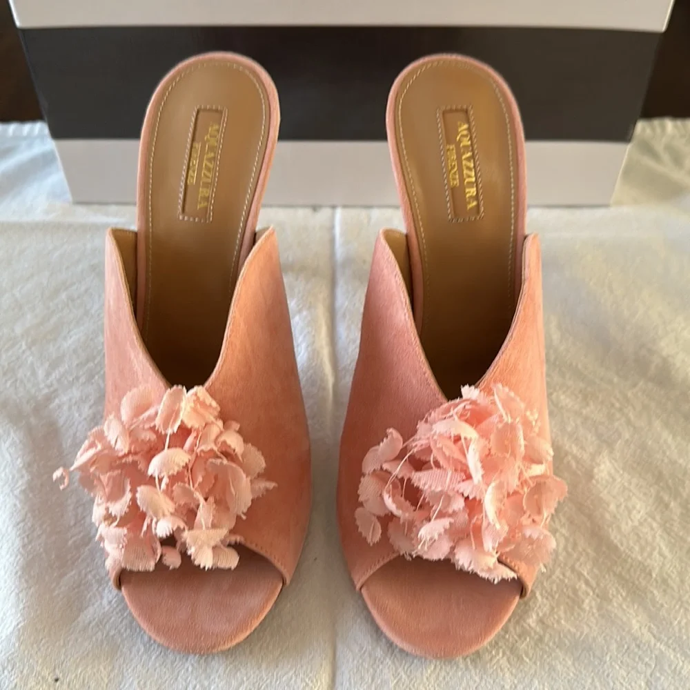 Aquazurra Pink Suede Mules - Picture 2 of 6